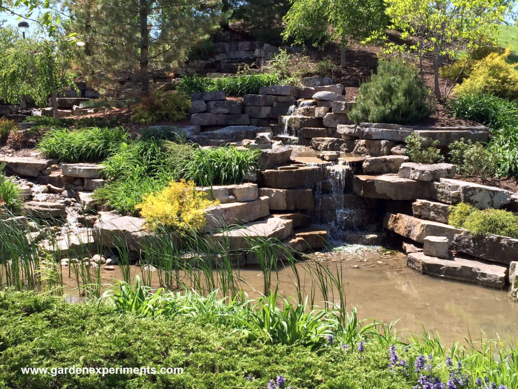 Man-made waterfall and pond